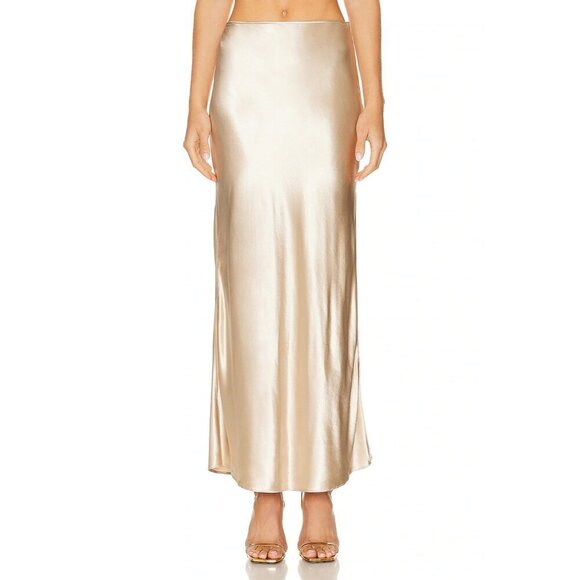 Ferragamo Satin Skirt in Beige 38 New Womens Maxi Gold Long Formal - Picture 4 of 15